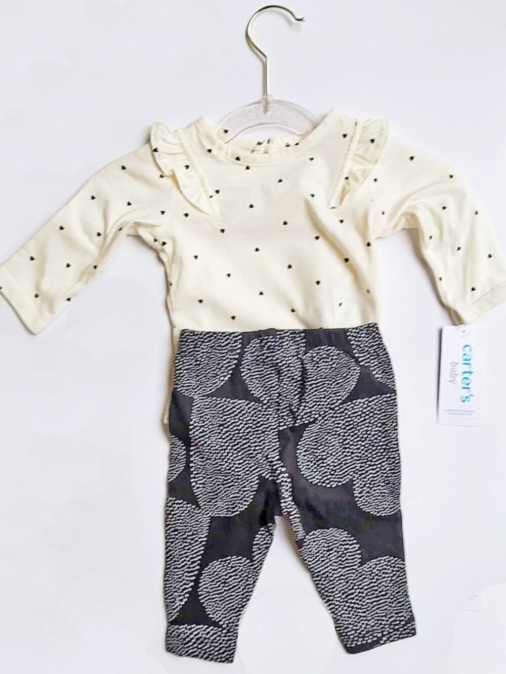NWT Carter's Baby Girl 2-Piece Bodysuit & Pant Set – Black & white 3 months - Picture 3 of 15